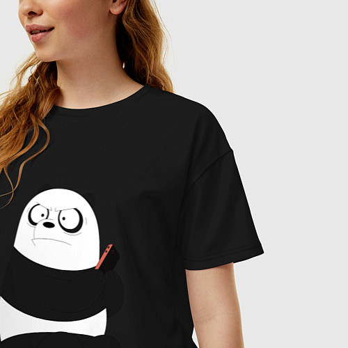Женская футболка оверсайз Возмущенная панда / Черный – фото 3