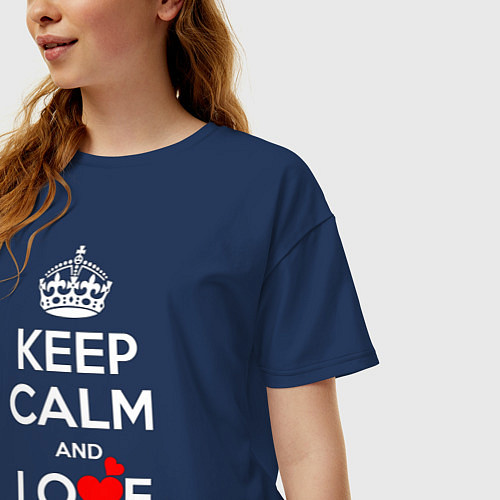 Женская футболка оверсайз Будь спок и люби Диму / Тёмно-синий – фото 3
