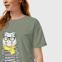 Футболка оверсайз женская Hipster Cat, цвет: авокадо — фото 2