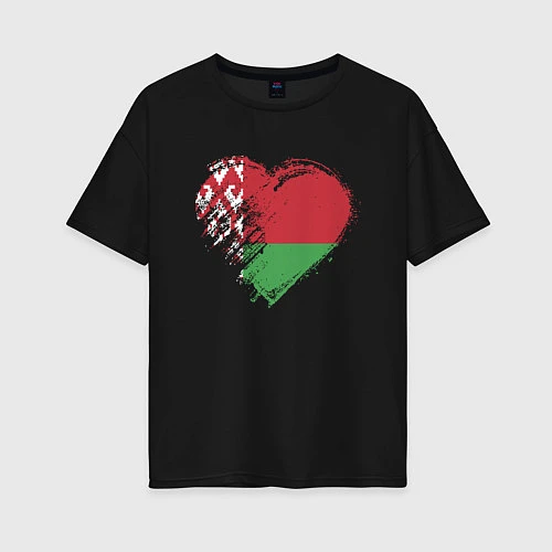 Женская футболка оверсайз Сердце Беларуси / Черный – фото 1
