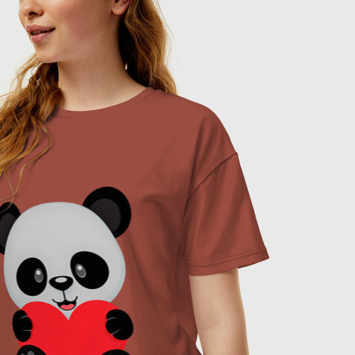 Женская футболка оверсайз Love Панда / Кирпичный – фото 3