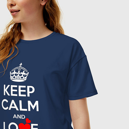 Женская футболка оверсайз Будь спок и люби Клаву / Тёмно-синий – фото 3