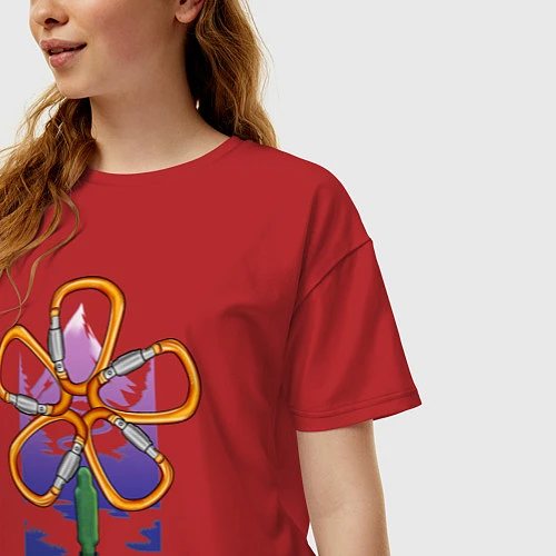 Женская футболка оверсайз Flower carabiners / Красный – фото 3