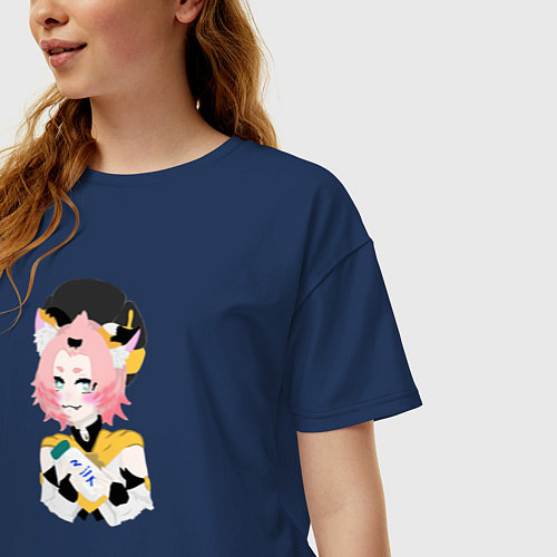 Женская футболка оверсайз Диона с молоком / Тёмно-синий – фото 3