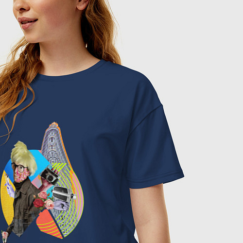 Женская футболка оверсайз Энди Уорхол pop-art / Тёмно-синий – фото 3