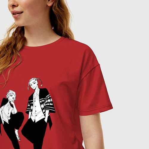 Женская футболка оверсайз Микки и Дракен / Красный – фото 3