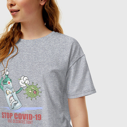 Женская футболка оверсайз Stop Covid / Меланж – фото 3