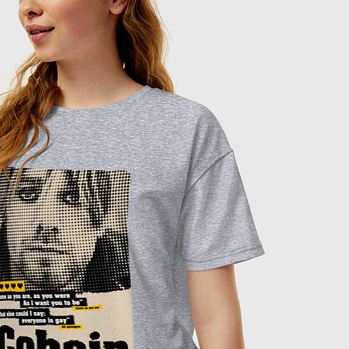 Женская футболка оверсайз Kurt Cobain paper cuts / Меланж – фото 3