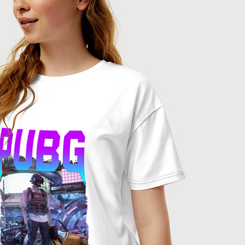 Женская футболка оверсайз PUBG NEON ПУБГ НЕОН Z / Белый – фото 3