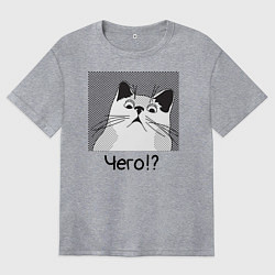 Футболка оверсайз женская Кот Чего?, цвет: меланж