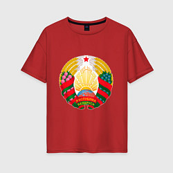 Футболка оверсайз женская Белоруссия Герб Белоруссии, цвет: красный