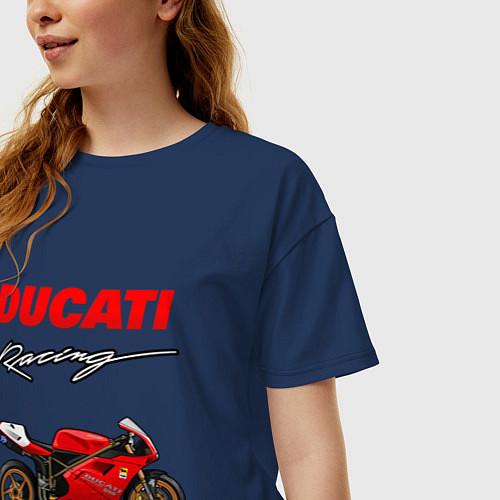 Женская футболка оверсайз DUCATI ДУКАТИ MOTOSPORT / Тёмно-синий – фото 3