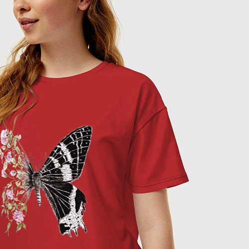 Женская футболка оверсайз Бабочка и цветы / Красный – фото 3