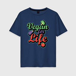 Футболка оверсайз женская Vegan For Life, цвет: тёмно-синий