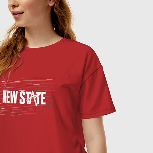 Женская футболка оверсайз ПАБГ New State - Глитч / Красный – фото 3