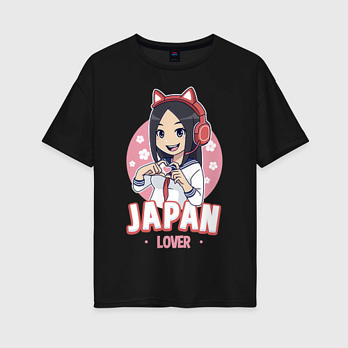 Женская футболка оверсайз Japan lover anime girl / Черный – фото 1