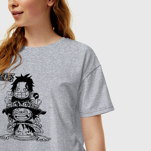 Женская футболка оверсайз Эйс, Луффи и Сабо - Братство ASL / Меланж – фото 3