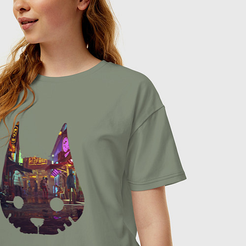 Женская футболка оверсайз Stray: City Cat / Авокадо – фото 3