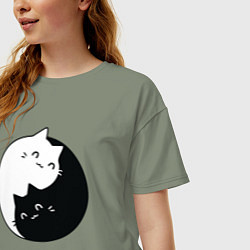 Футболка оверсайз женская Инь Ян Котики, цвет: авокадо — фото 2