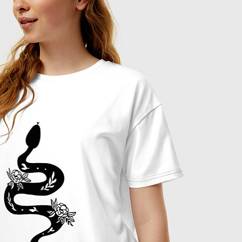 Женская футболка оверсайз Змея с Цветами / Белый – фото 3