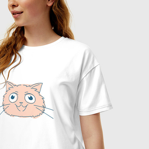 Женская футболка оверсайз Cute Cat / Белый – фото 3