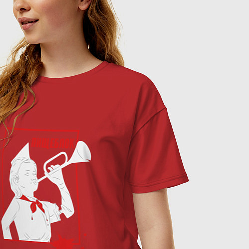 Женская футболка оверсайз Статуя пионера пищеблок / Красный – фото 3