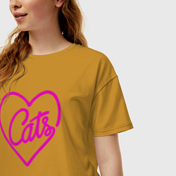 Футболка оверсайз женская Love Cats, цвет: горчичный — фото 2