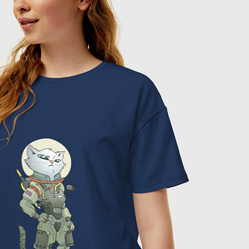 Женская футболка оверсайз Космический боевой кот / Тёмно-синий – фото 3