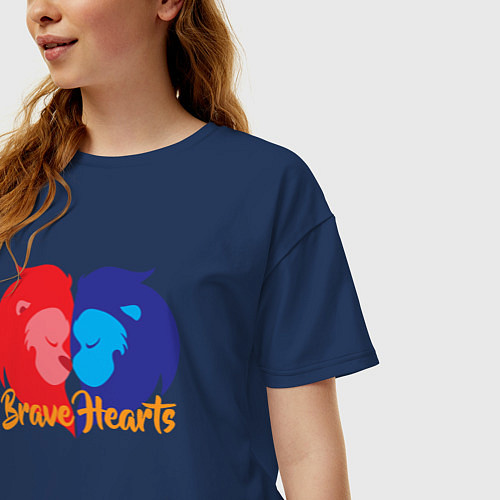 Женская футболка оверсайз Храбрые сердца / Тёмно-синий – фото 3
