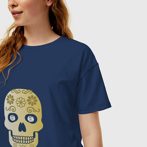 Женская футболка оверсайз Бриллиантовый череп / Тёмно-синий – фото 3