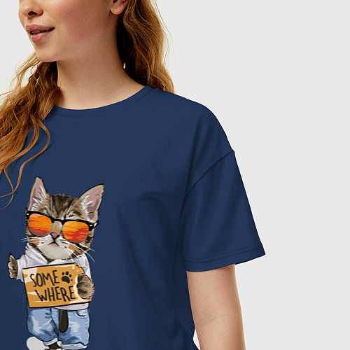 Женская футболка оверсайз Котяус / Тёмно-синий – фото 3