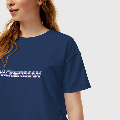 Женская футболка оверсайз HACKERMAN / Тёмно-синий – фото 3