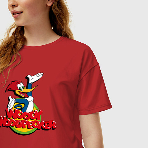 Женская футболка оверсайз Дятел Вуди лого / Красный – фото 3
