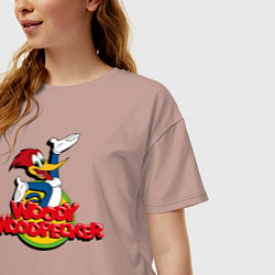 Футболка оверсайз женская Дятел Вуди лого, цвет: пыльно-розовый — фото 2