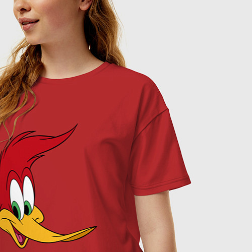 Женская футболка оверсайз Дятел Вуди лицо / Красный – фото 3