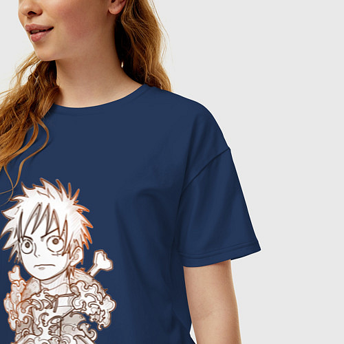 Женская футболка оверсайз Луффи король пиратов One piece / Тёмно-синий – фото 3