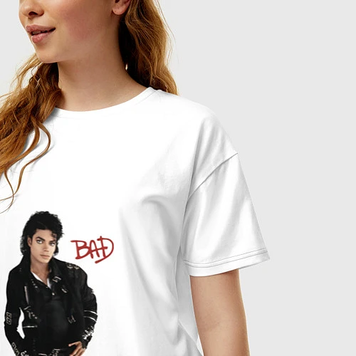 Женская футболка оверсайз BAD Майкл Джексон / Белый – фото 3