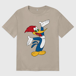 Футболка оверсайз женская Дятел Вуди позирует, цвет: миндальный