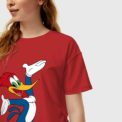 Женская футболка оверсайз Дятел Вуди позирует / Красный – фото 3