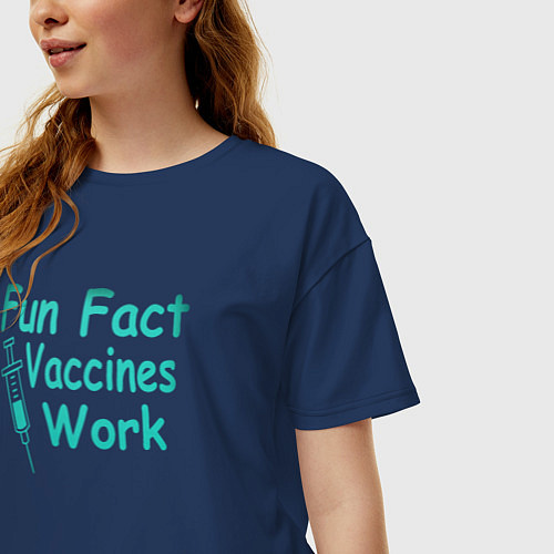 Женская футболка оверсайз Вакцины работают / Тёмно-синий – фото 3