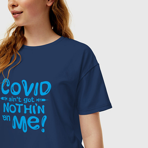 Женская футболка оверсайз Covid / Тёмно-синий – фото 3