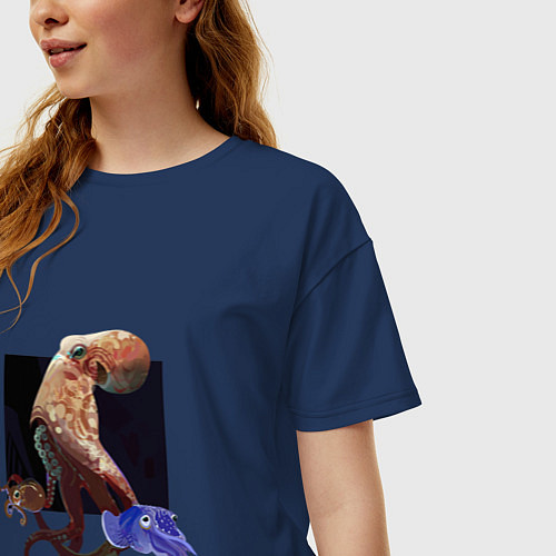 Женская футболка оверсайз Осьминожки / Тёмно-синий – фото 3