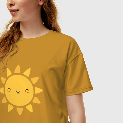 Женская футболка оверсайз Smiling Sun / Горчичный – фото 3