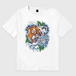 Футболка оверсайз женская Тигр в цветах, цвет: белый