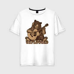 Футболка оверсайз женская Медведь играет на гитаре, цвет: белый