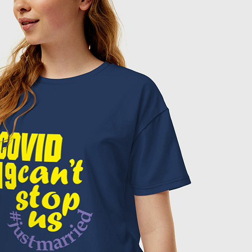 Женская футболка оверсайз Ковид нас не остановит / Тёмно-синий – фото 3