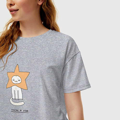 Женская футболка оверсайз Cat is a star / Меланж – фото 3