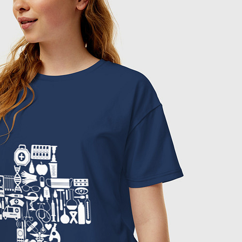 Женская футболка оверсайз Медработник Крест из приборов / Тёмно-синий – фото 3