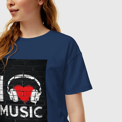 Женская футболка оверсайз I love music / Тёмно-синий – фото 3