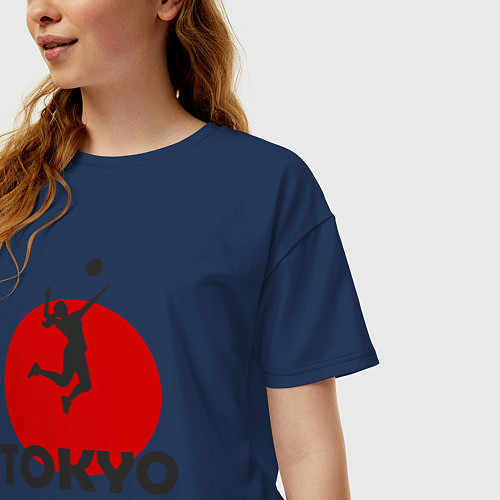 Женская футболка оверсайз Tokyo Volleyball / Тёмно-синий – фото 3